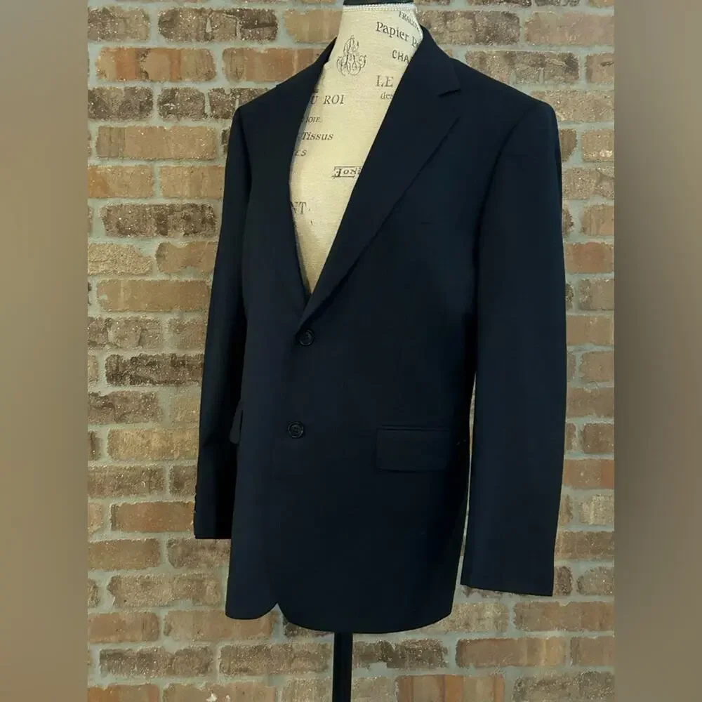 Brooks brothers 346 stretch navy blue wool sports coat blazer size 40R striped